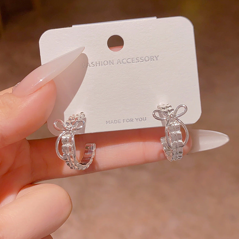 Silver-Tone Bow Detail Hoop Earrings