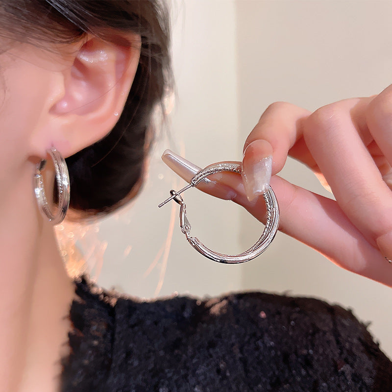 Silver-Tone Faceted Small Hoop Earrings