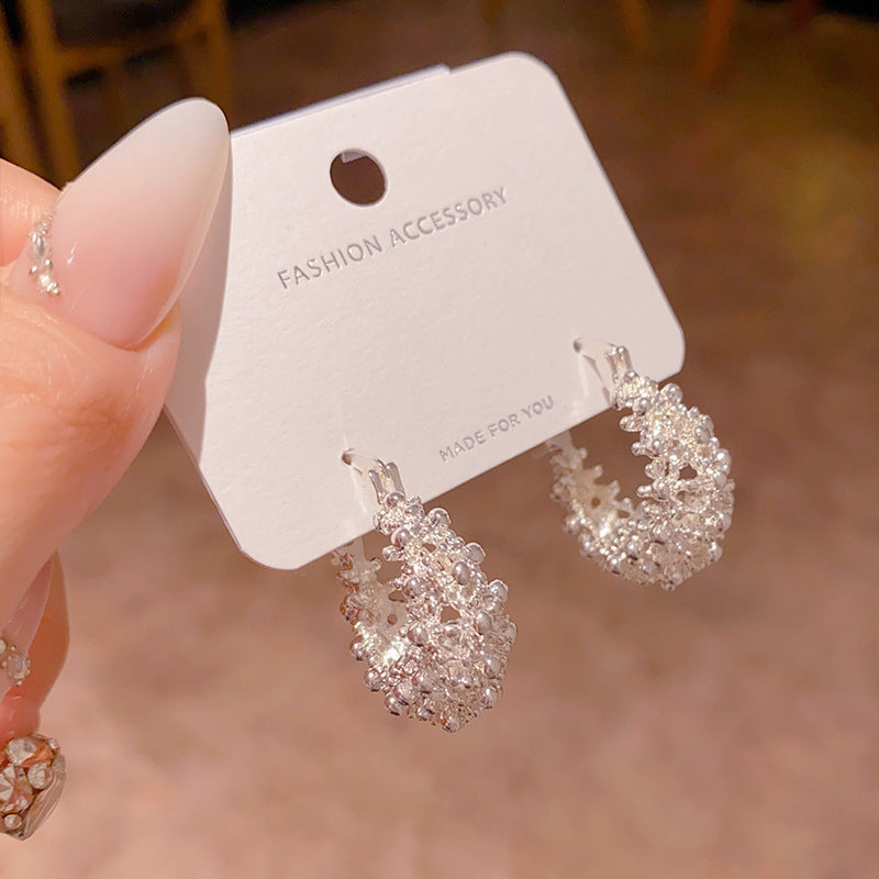 Silver-Tone Floral Cluster Hoop Earrings