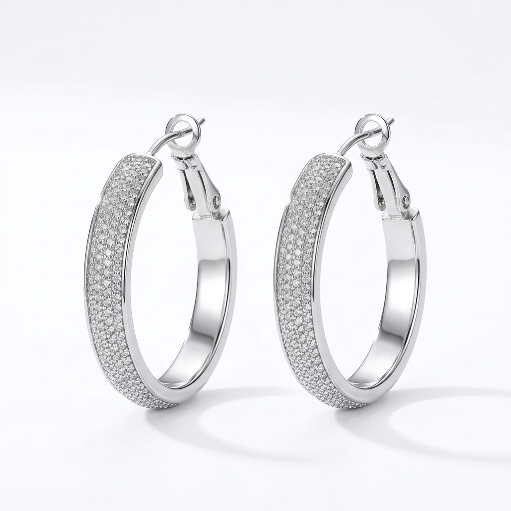 Silver-Tone Textured Round Hoops