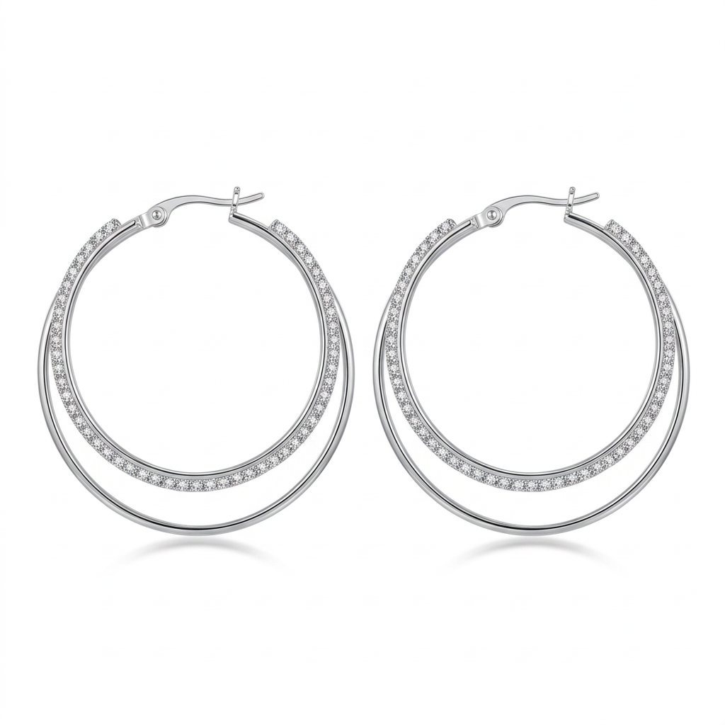 Silver-tone double hoop earrings