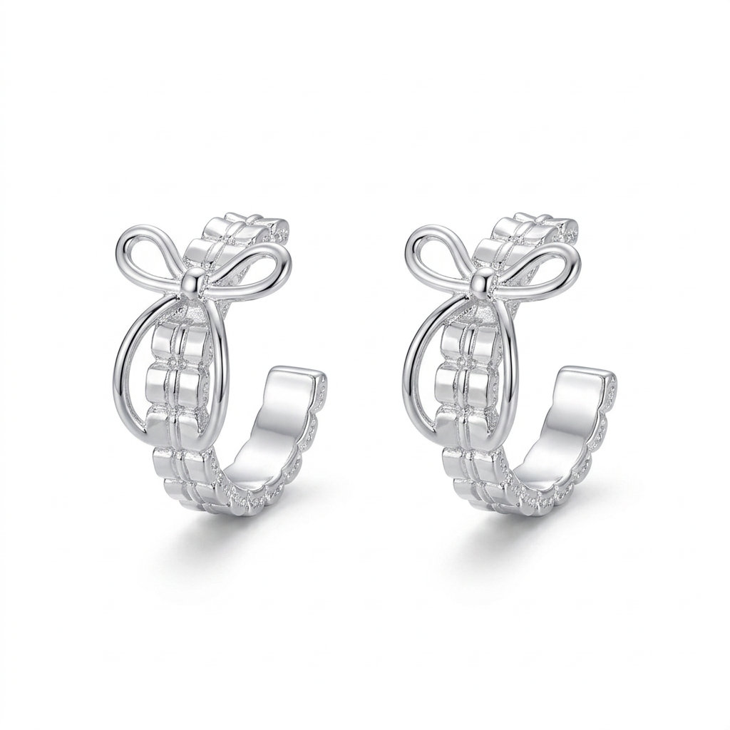 Silver-tone bow detail hoop earrings