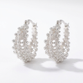 Silver-tone floral cluster hoop earrings