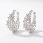 Silver-tone floral cluster hoop earrings