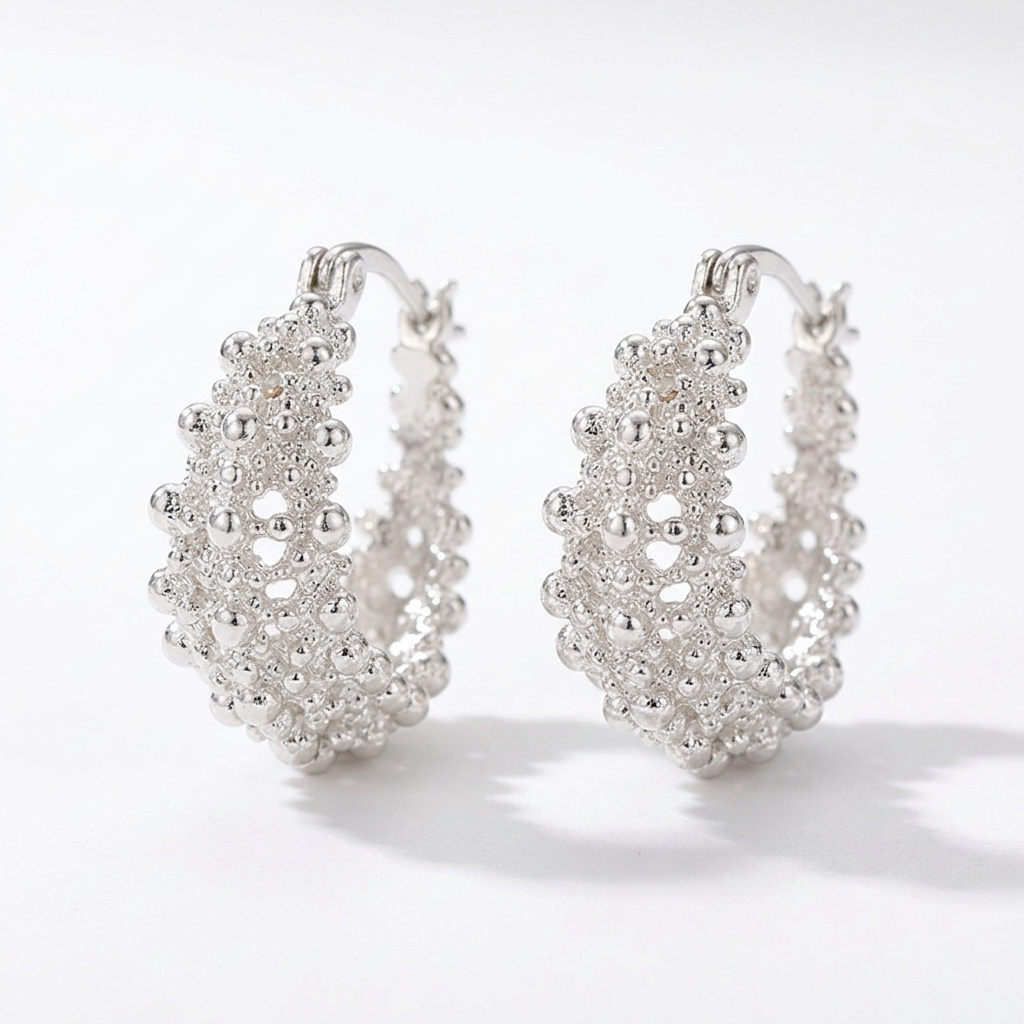 Silver-tone floral cluster hoop earrings