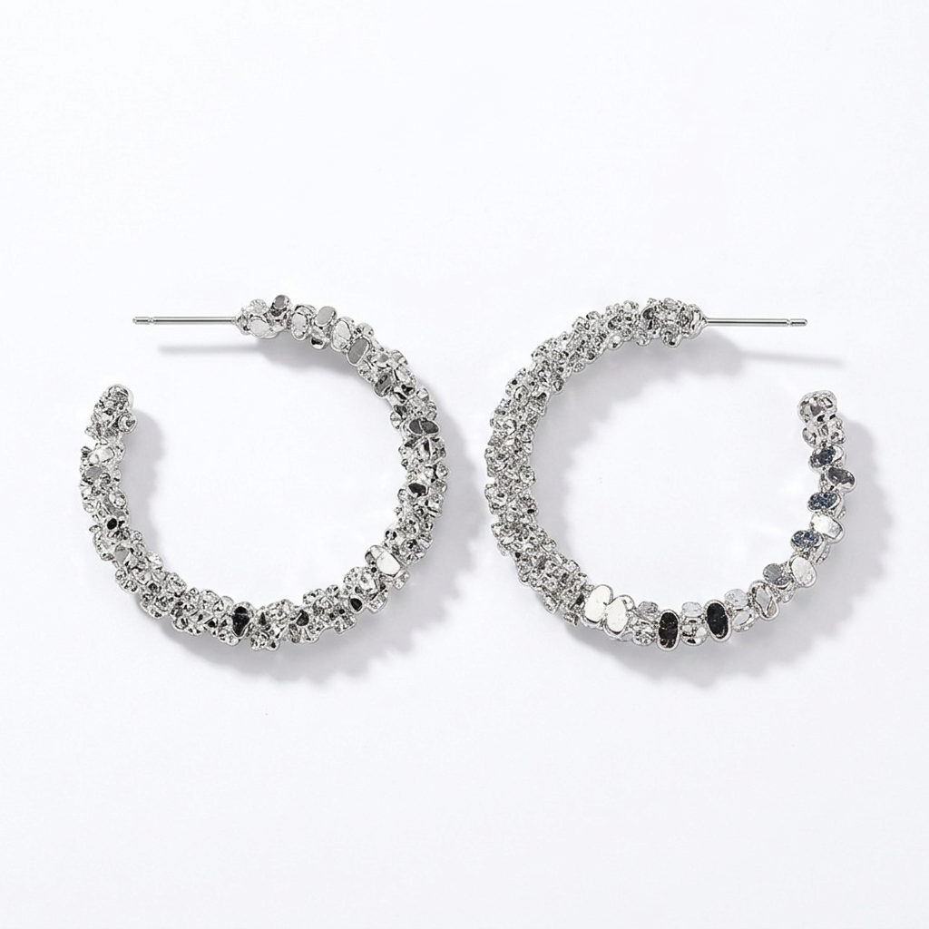 Silver-tone sparkling statement hoop earrings