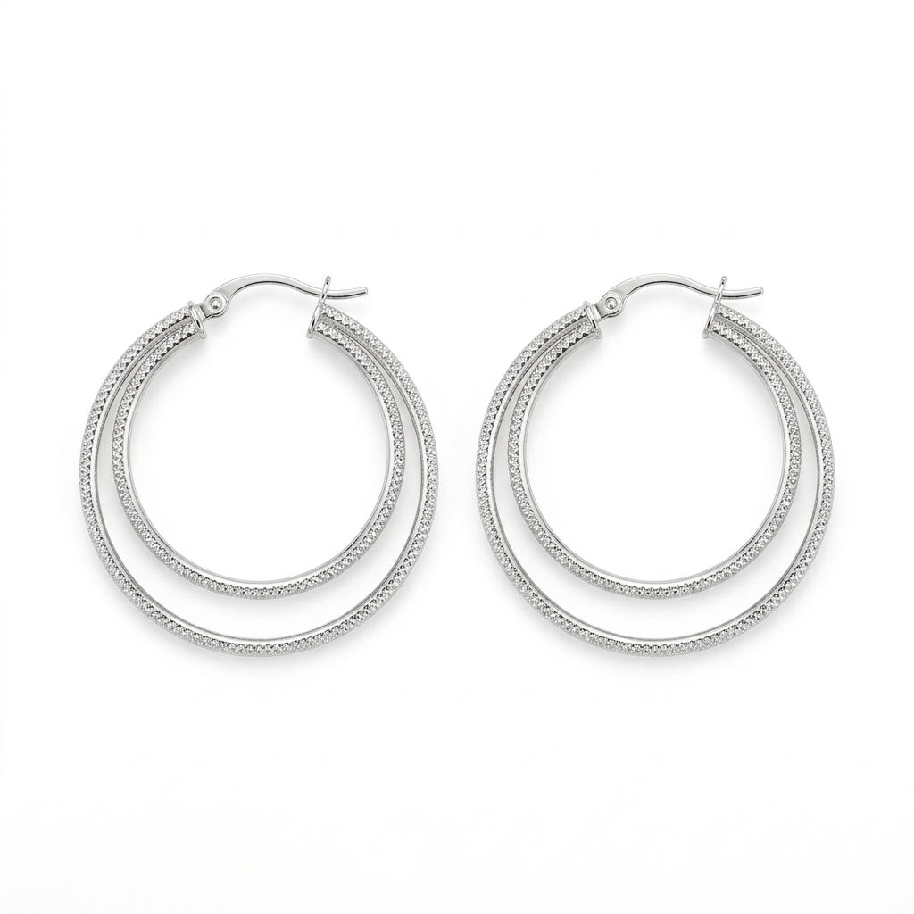 Silver-tone layered double hoop earrings