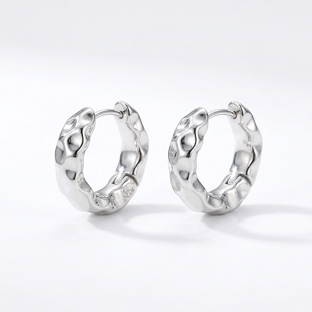 Silver-tone textured hoop earrings