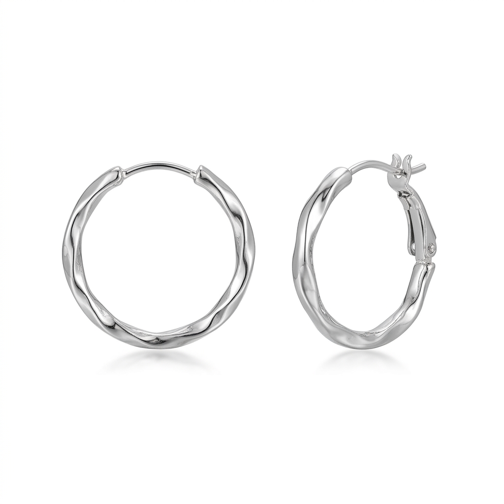 Silver-tone faceted small hoop earrings